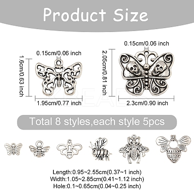 40Pcs 8 Styles Tibetan Style Alloy Pendants TIBE-YW0001-65-1