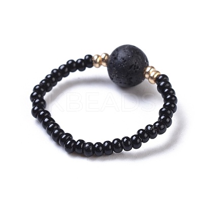 Natural Lava Rock Stretch Rings RJEW-JR00255-01-1