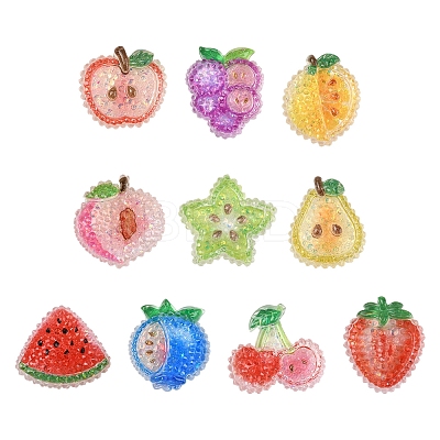 20Pcs 10 Styles Cherry/Pear/Lemon/Grape/Blueberry/Peach/Apple/Watermelon/Fruit Transparent Epoxy Resin Decoden Cabochons RESI-FS0001-93-1