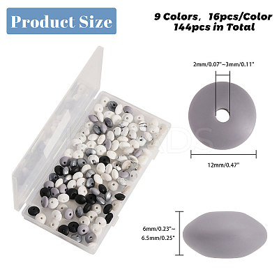 144Pcs 9 Style Rondelle Food Grade Eco-Friendly Silicone Abacus Beads SIL-CA0003-16-1