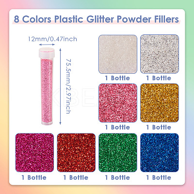 8 Bottles 8 Colors Plastic Glitter Powder Fillers AJEW-TA0001-36-1
