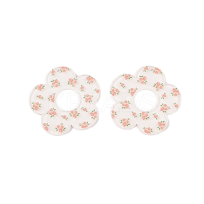 Flower Theme Printed Acrylic Pendants OACR-T028-06G-1