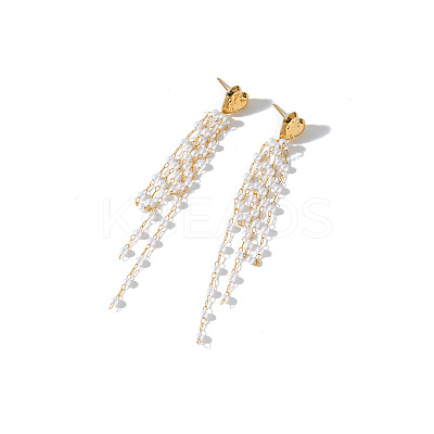304 Stainless Steel & Plastic Pearl Tassel Stud Earrings WG7F267-01-1