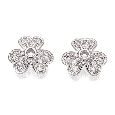 Brass Micro Pave Clear Cubic Zirconia Bead Caps KK-Q071-11P-02-1