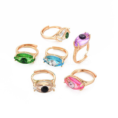 Evil Eye Glass Ajuastable Rings RJEW-S048-002G-NF-1