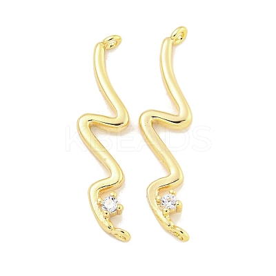 Brass Pave Clear Cubic Zirconia Wave Shaped Connector Charms KK-S386-28G-1