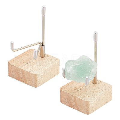 Square Wooden Crystal Rock Display Easels with Iron Holder ODIS-WH0038-28A-P-1