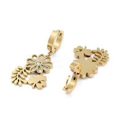Left and Right Clover & Flower 304 Stainless Steel Shell Dangle Earrings EJEW-L283-068G-1