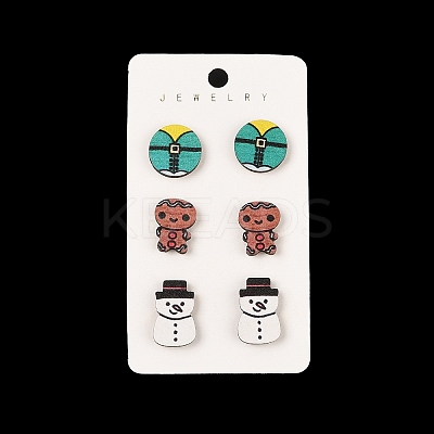 Christmas Theme Wood Stud Earrings EJEW-U016-06P-01-1