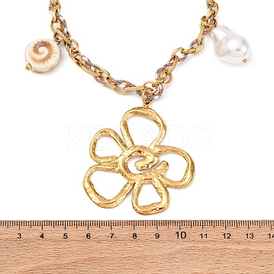 304 Stainless Steel Flower Pendant Necklaces NJEW-Z096-02G-1