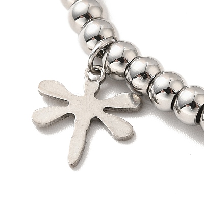 Tarnish Resistant 304 Stainless Steel Dragonfly Charm Bracelet with 201 Stainless Steel Round Beads for Women BJEW-B057-22P-1