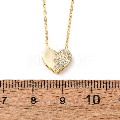 925 Sterling Silver Micro Pave Clear Cubic Zirconia Heart Pendant Necklaces for Women NJEW-D316-04G-1