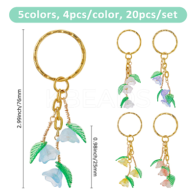 20Pcs 5 Colors Glass Keychain KEYC-FH00057-1