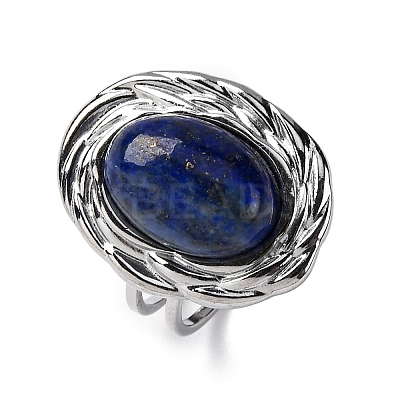 Oval Natural Lapis Lazuli Finger Rings RJEW-M063-01P-14-1