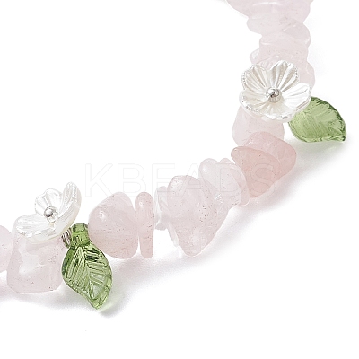 Natural Rose Quartz Chip Beaded Stretch Bracelets for Women BJEW-JB12311-02-1