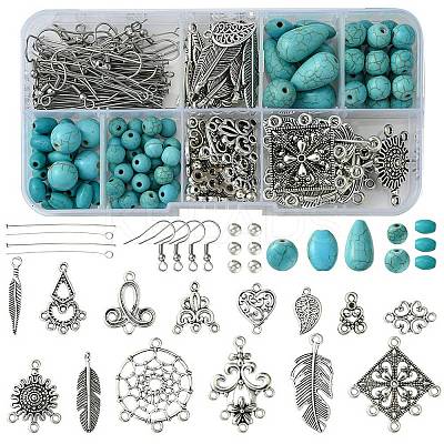 Tibetan Style Chandelier Components and Pendants with Synthetic Turquoise Beads Sets DIY-FS0005-75-1