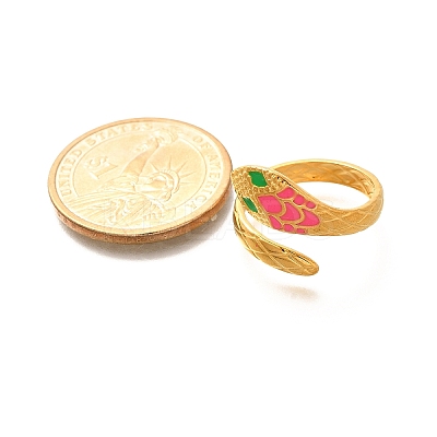 201 Stainless Steel Enamel Snake Open Cuff Ring for Women LS-RJEW-A053-05G-02-1