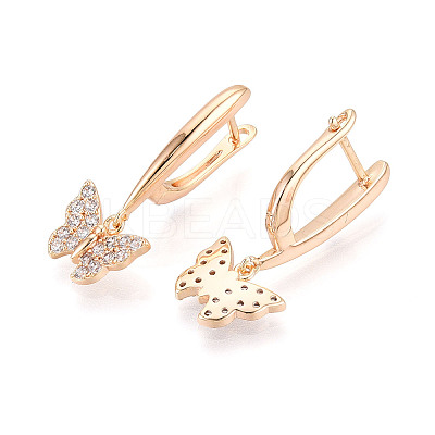 Brass Micro Pave Clear Cubic Zirconia Butterfly Hoop Earrings EJEW-T048-28G-1
