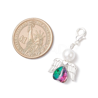 Heart Angel Glass & Glass Pearl Pendant Decorations HJEW-JM03773-03-1