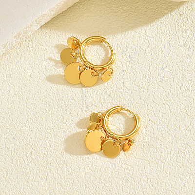 Stainless Steel Flat Round Chandelier Earrings JB5555-1