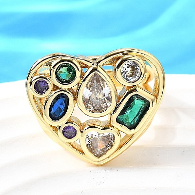 Brass Micro Pave Cubic Zirconia Cuff Rings RJEW-C134-02G-1