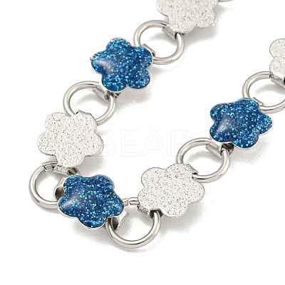 304 Stainless Steel Enamel Flower Link Chain Necklaces with Glitter Powder NJEW-S431-05P-03-1