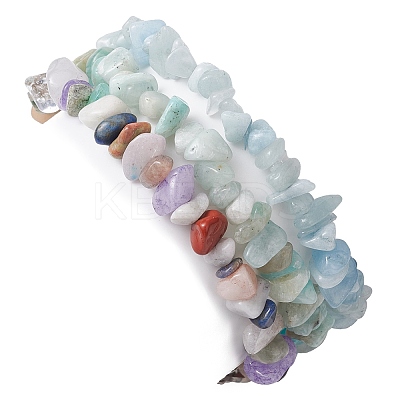 3Pcs 3 Styles Natural Aquamarine & Flower Amazonite Chips Stretch Bracelets Sets BJEW-JB11076-01-1