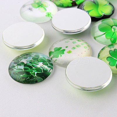 Half Round/Dome Four Leaf Clover Glass Cabochons GGLA-A002-12mm-CC-1