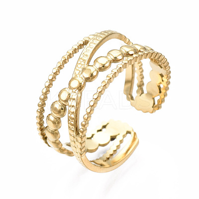 304 Stainless Steel Criss Cross Open Cuff Ring RJEW-T023-23G-1