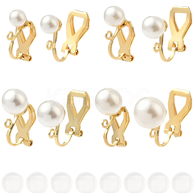 24Pcs 4 Styles 304 Stainless Steel Clip-on Earring Findings with Imitation Pearl Plastic Beaded STAS-SC0010-46A-1