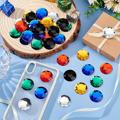 60Pcs 6 Colors Flat Back Acrylic Rhinestone Cabochons OACR-OC0001-16A-1