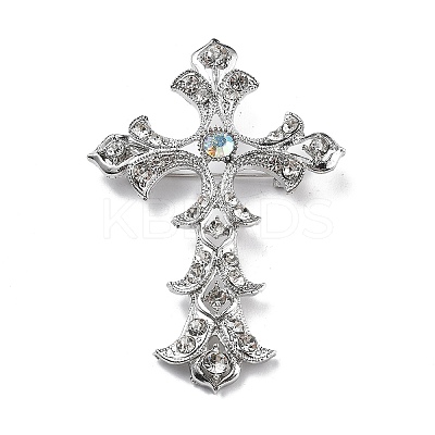 Cross Alloy Rhinestone Brooch Pins JEWB-Z034-06P-01-1