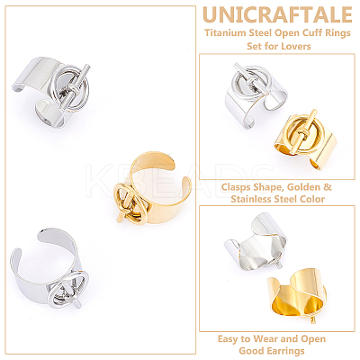 4Pcs 2 Colors Stainless Steel Open Cuff Rings Set for Lovers RJEW-UN0002-94-1
