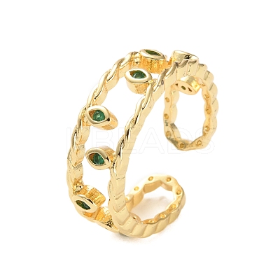 Rack Plating Brass Micro Pave Cubic Zirconia Open Cuff Rings for Women RJEW-U026-01G-01-1