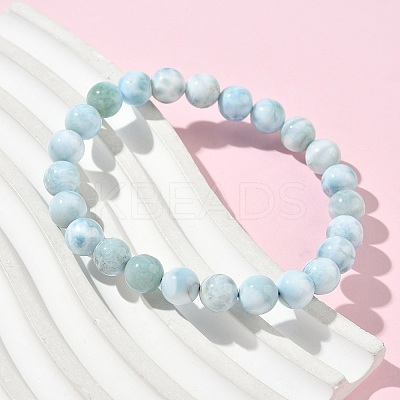Round Natural Hemimorphite Beaded Stretch Bracelets for Men Women BJEW-B136-01B-1