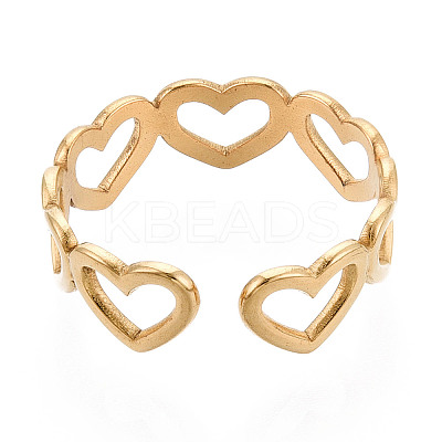 Ion Plating(IP) 304 Stainless Steel Open Heart Wrap Cuff Ring for Women RJEW-S405-194G-1