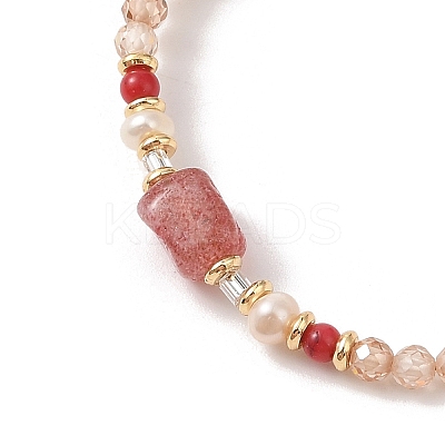 Natural Strawberry Quartz & Agate & Natural Pearl Beaded Bracelets BJEW-C068-08G-1