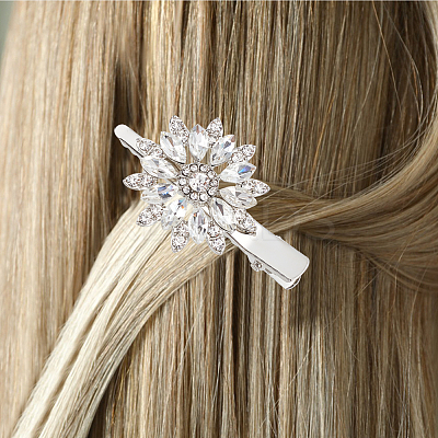 2 Pairs 2 Colors Flower Shaped Alloy Rhinestone Alligator Hair Clips PHAR-GO0001-05-1
