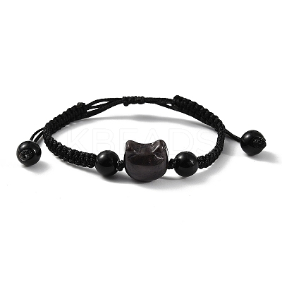 Cat Head Resin Brainded Bead Bracelets BJEW-L701-02B-1
