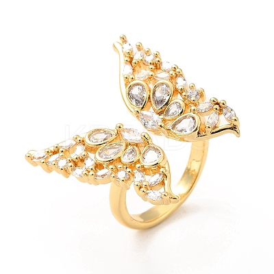 Cubic Zirconia Butterfly Open Cuff Ring RJEW-SZ0001-23-1