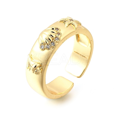 Ocean Theme Brass Micro Pave Cubic Zirconia Cuff Rings for Women RJEW-F184-17I-G-1