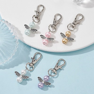 Angel Alloy & Glass Pearl Beads Pendants Decorations HJEW-JM01293-1