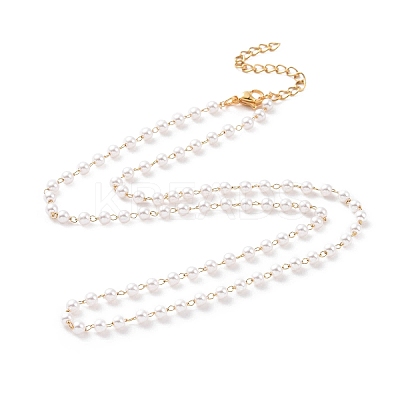 PVD Vacuum Plating 304 Stainless Steel Beaded Necklaces NJEW-E064-07G-1