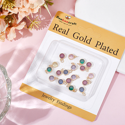 30Pcs Real 18K Gold Plated Brass with Single Cubic Zirconia Charms ZIRC-BBC0002-92-1