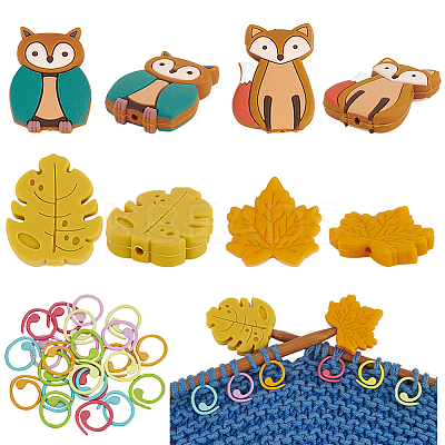 32Pcs 12 Styles Food Grade Eco-Friendly Silicone Beads with Baking Paint Zinc Alloy Knitting Stitch Marker Rings SIL-BC0001-08A-1