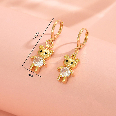 Cute Bear Brass Clear Cubic Zirconia Hoop Earrings LS-GQ2099-1