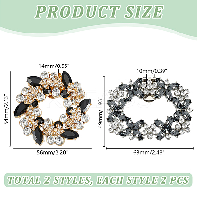 4Pcs 2 Styles Flower Brass Rhinestone Shoe Decorations AJEW-GA0006-94A-1