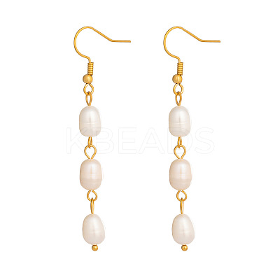 Freshwater Pearl 304 Stainless Steel Dangle Earrings for Women BV3455-1-1
