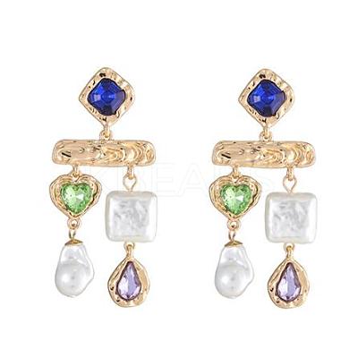 Imitating Pearl & Glass Heart & Teardrop Chandelier Earrings JE1114A-1