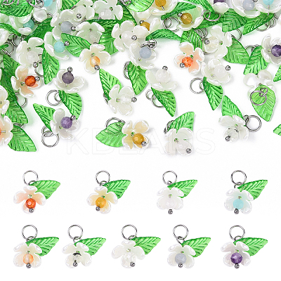 40Pcs 8 Colors Natural Mixed Gemstone & ABS Plastic Imitation Pearl & Acrylic Leaf Pendants PALLOY-YW00095-1